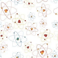 Colourful molecule structure on white seamless pattern