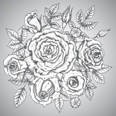 Vintage elegant bouquet with graphic flowers (roses)