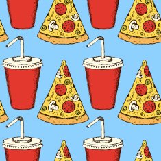 Sketch soda and pizza in vintage style