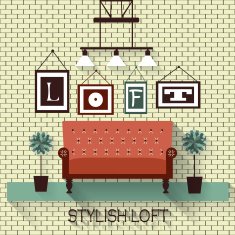 Vintage sofa vector interiorl Loft furniture concept