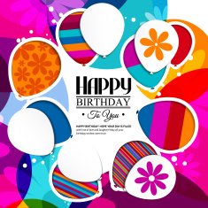 Birthday card with balloons in the style of cutouts N3
