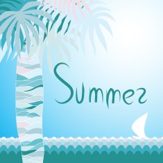 Blue summer cover with palm leafs and ocean