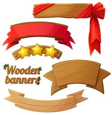 Set of light wooden banners 2 Cartoon vector illustration