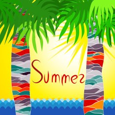Summer cover with palm leafs and sea