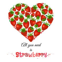 Vector watercolor heart with strewberries isolated on white background