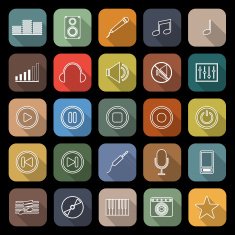 Music line flat icons with long shadow
