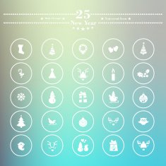 Icons flat is the new year on white blur background