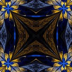Symmetrical flower pattern in stained-glass window style on blac N2