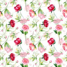 Seamless pattern with red pink peonies leaves N6