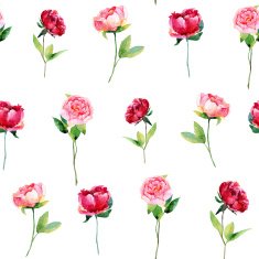 Seamless pattern with red pink peonies leaves N8