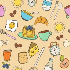 Doodle style seamless pattern with breakfast food N2