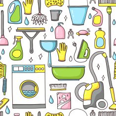 Vector doodle pattern of cleaning tools N3