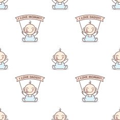 Vector baby boy with love Mommy and Daddy posters seamless N2
