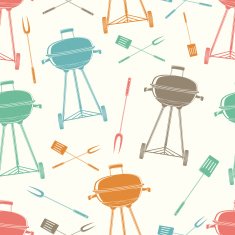 Retro BBQ grill seamless pattern N3
