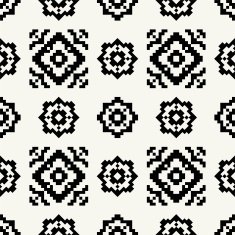 Trendy hipster Black and white pixel seamless pattern indian motifs N6