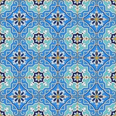 Gorgeous seamless patchwork pattern from blue Moroccan tiles ornaments