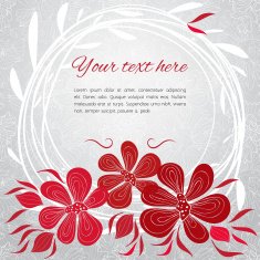 Gentle grey card with red flowers and white lace branches