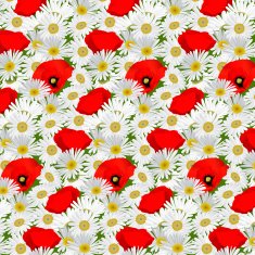 Seamless pattern with chamomile and poppies flowers