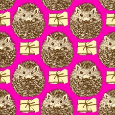 Sketch hedgehog and present in vintage style