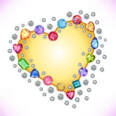 Colored gems heart shape frame isolated on light background
