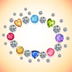 Colored gems oval frame isolated on light background