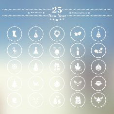 Icons flat is the new year on white blur background N3