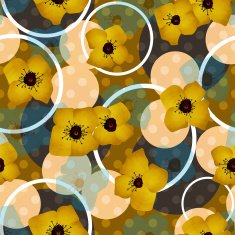 Seamless blue flowers pattern with circles background N2
