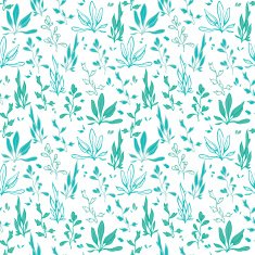 Vector Blue Green Hand Drawn Seawedd Underwater Seamless Pattern
