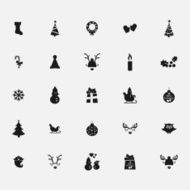 New Year icons black on white background flat