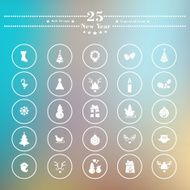 Icons flat is the new year on white blur background N5