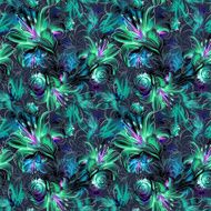 Seamless pattern Tropical exotic flowers drawn in pencil and watercolo N6
