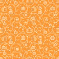 Linear seamless background with pumpkin and swirls
