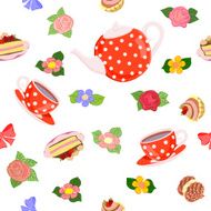 Vector repeating pattern from the kettle cups cake cupcakes flowers N2