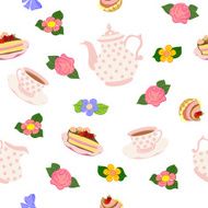 Vector repeating pattern from the kettle cups cake cupcakes flowers N3