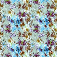 Seamless pattern Tropical exotic flowers drawn in pencil and watercolo N8