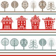 Seamless pattern with buildings trees N2