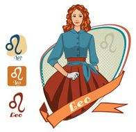 Vector zodiac signs set for horoscope with retro girls Leo N2