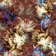 Seamless pattern Tropical exotic flowers drawn in pencil and watercolo N10