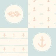 Set of marine patterns and greeting card templates