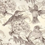Beautiful vector seamless wallpaper with humingbirds in vintage style