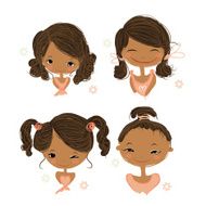 Set of icons with cute smiling girl sketch for your
