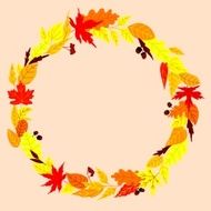 Autumn wreath with leaves acorns and rowanberry