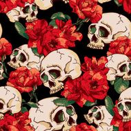 Skull and Flowers Seamless Background N3