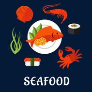 Seafood icons with fish sushi crab and shrimp