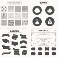 Money bag icons Wallet and piggy bank symbols N2