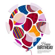 Birthday card with balloons in the style of cutouts N4