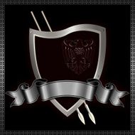 Silver heraldic shield with spears and ribbon