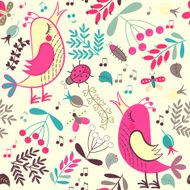 Seamless pattern cartoon birds and plants