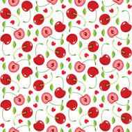 Cherries and hearts seamless pattern N2