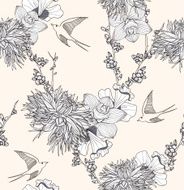 Seamless floral pattern with birds N25